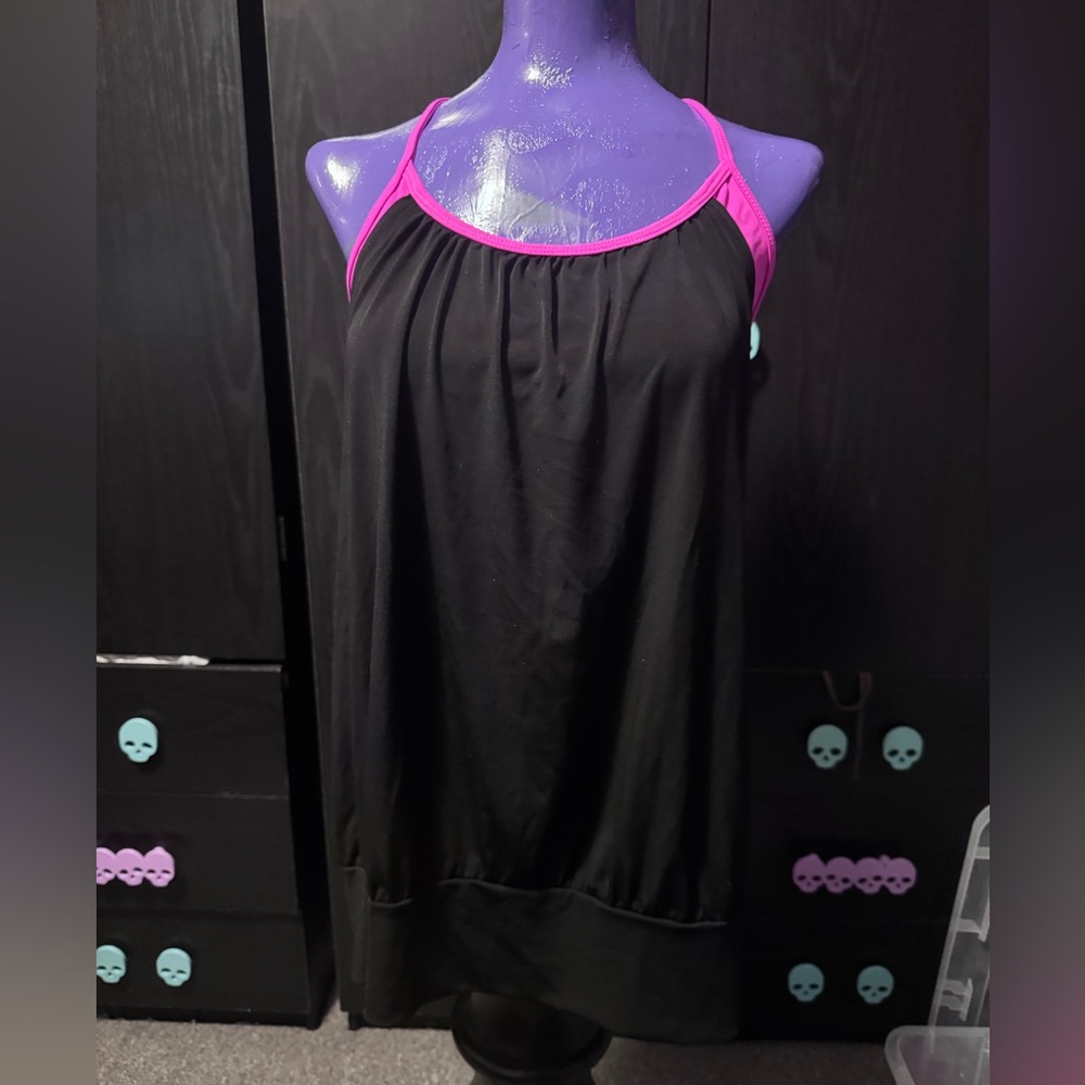 Onzie Black Tank Top with Vibrant Pink Trim